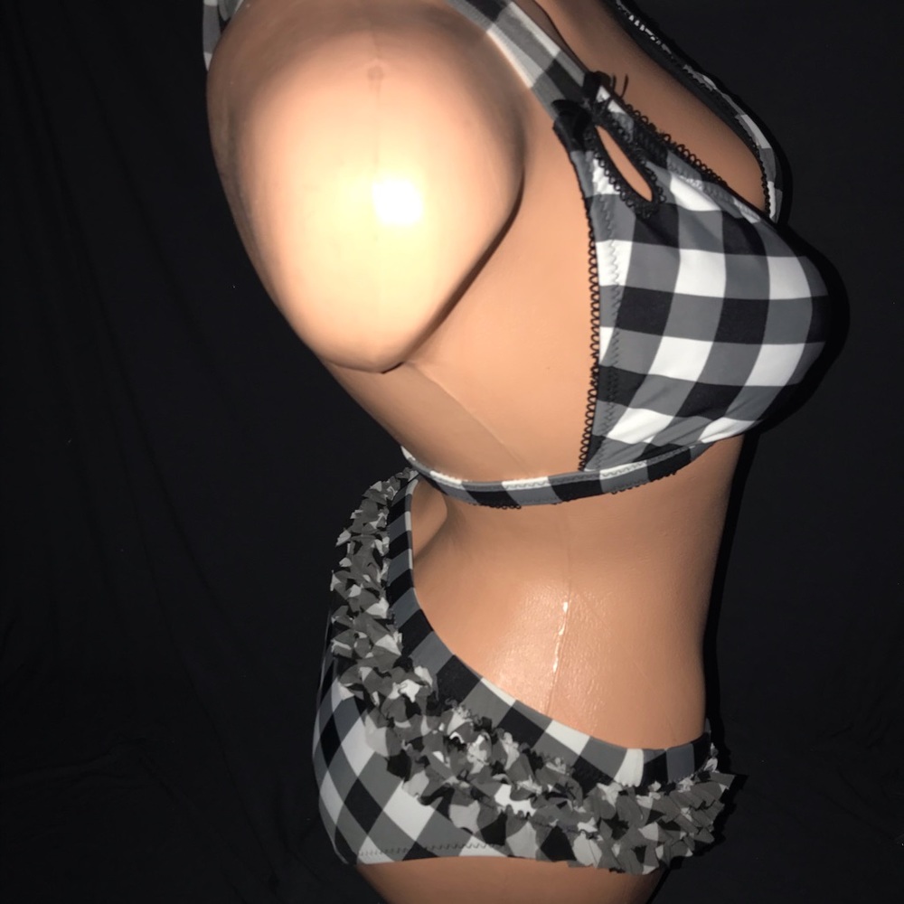 Betsey Johnson Black and White Gingham Ruffle Bikini